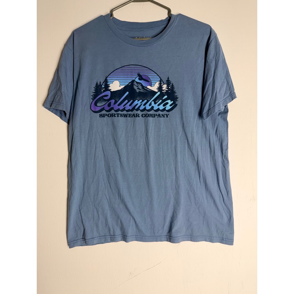Columbia Sportswear Mens Blue Mountain Graphic T-Shirt Cotton Hiking Tee Large
